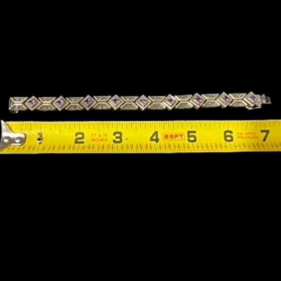 JUDTIH JACK Art Deco Faceted Amethyst Marcasite Sterling Silver Bracelet VINTAGE - Picture 6 of 8